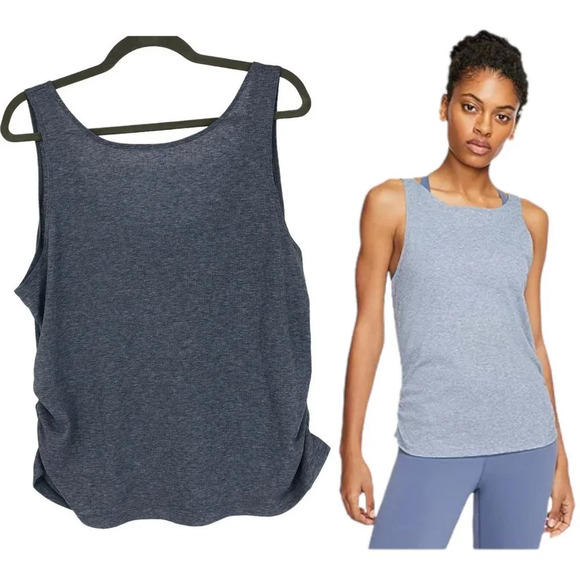 Nike Light Grey  Blue Yoga Ruched scoop neck Tank Top low back LG - Picture 15 of 15